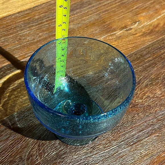 Set of 2 VTG Cobalt Blue Hand Blown Footed Bubble Glass Dessert Bowls Art Glass - Picture 9 of 11